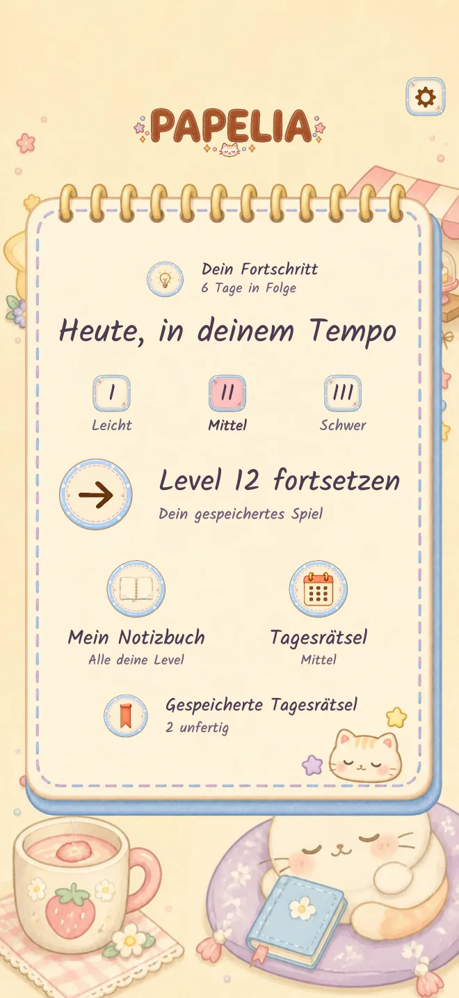 Papelia-Spielansicht: SPIELE IN DEINEM TEMPO