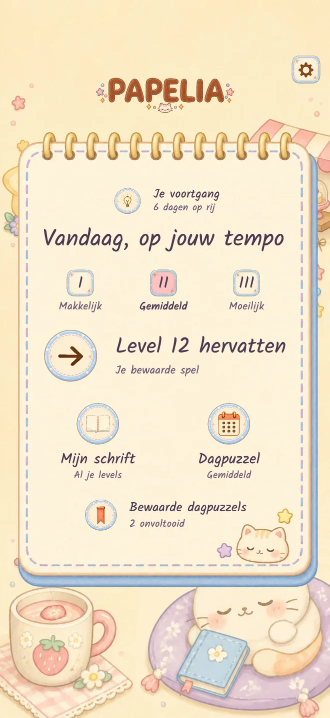Papelia-spelscherm: SPEEL IN JE EIGEN TEMPO