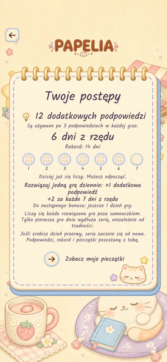Ekran gry Papelia: ZAGADKA NA KAŻDY DZIEŃ